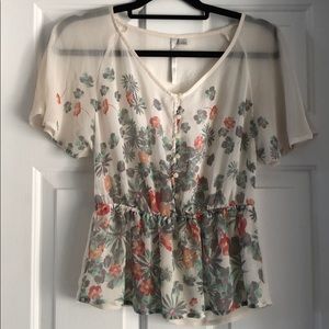 LC Lauren Conrad Blouse Sheer Off White